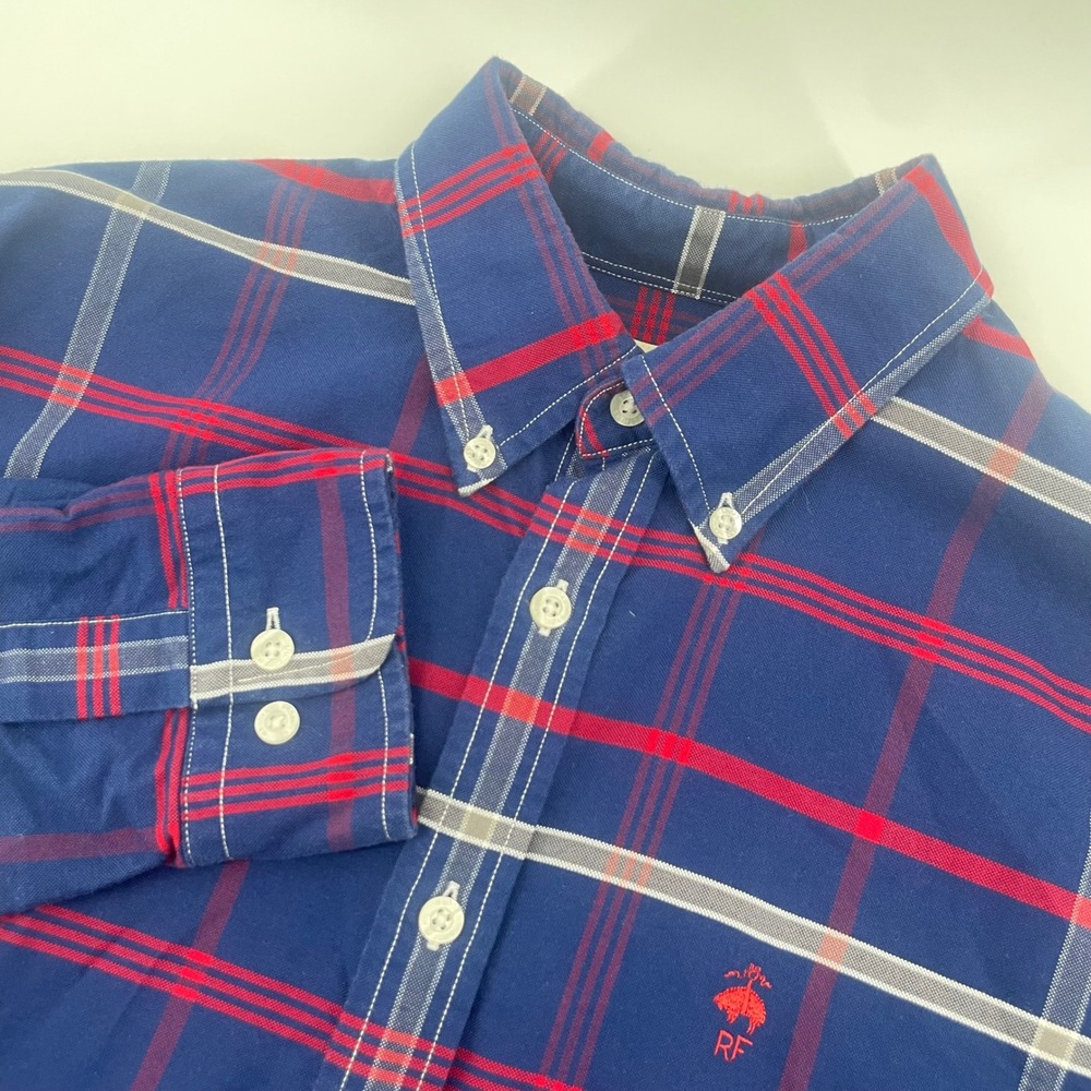 Brooks Brothers Red Fleece Shirt Mens M Blue Red Plaid Button Down Cotton L/S